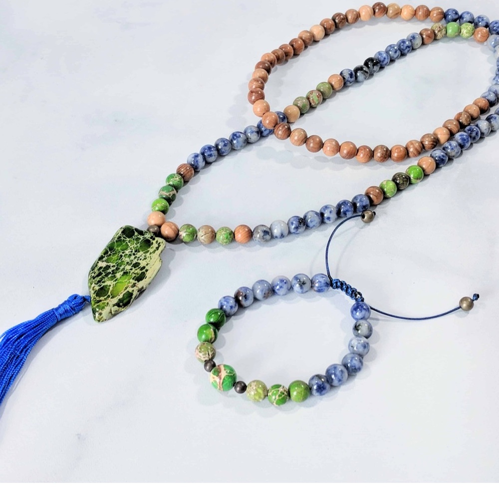 Imperial Jasper and Yew Tree Mala w/ bracelet